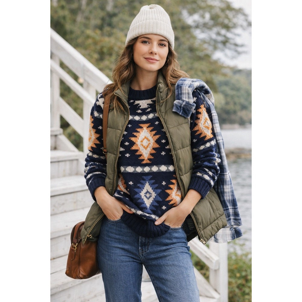LL‎ Bean Signature Southwestern Aztec Navajo Crew Neck Sweater Size S Cotton